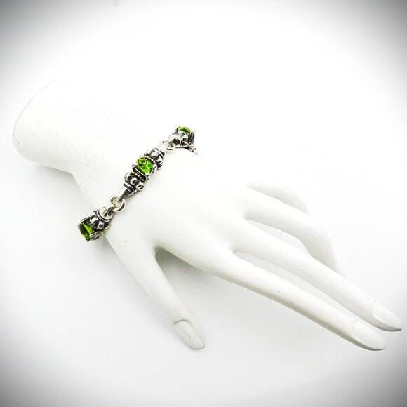 LAGOS Caviar Sterling Silver 18K Yellow Gold Faceted Green Peridot Link Bracelet - Picture 13 of 13